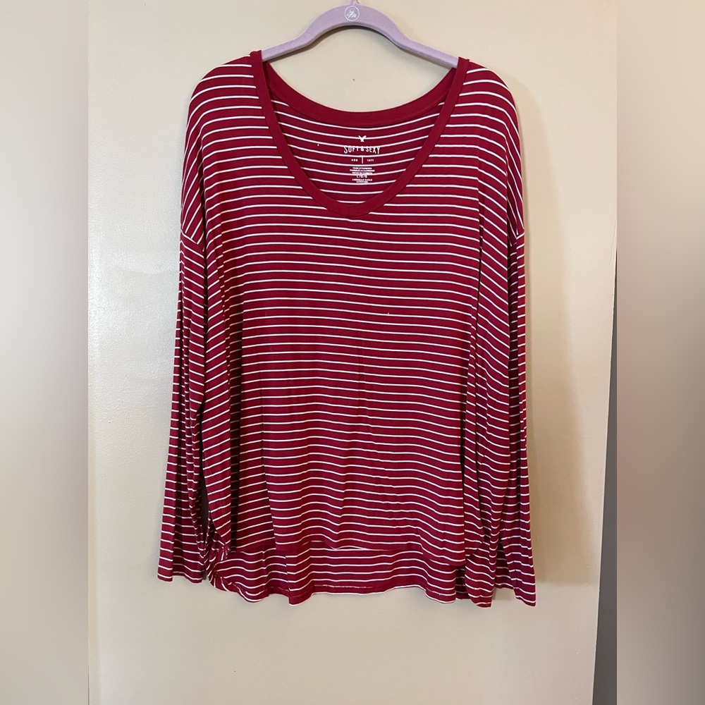 L American Eagle Soft & Sexy Long Sleeve Shirt deep red with white stripes